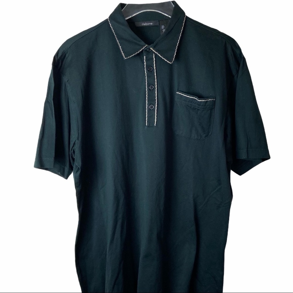 CLAIBORNE Black White Brown Trim Polo Shirt XL